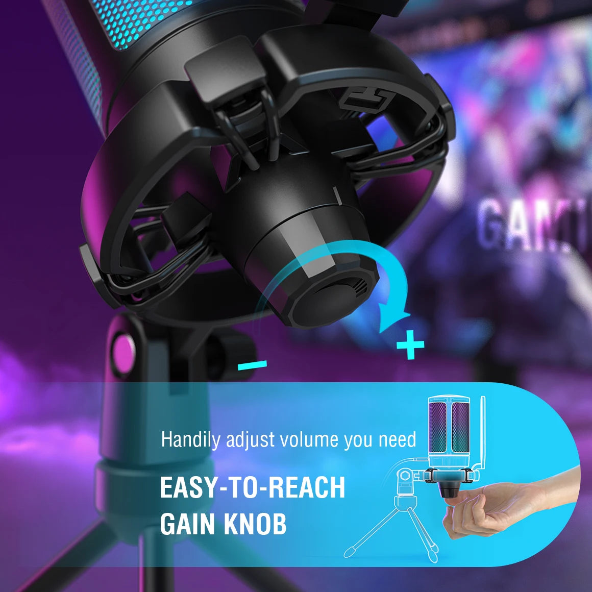 Micrófono Condensador USB FIFINE para Gaming | Compatible con PC, PS4, PS5 y Mac | Incluye Filtro Anti-Pop, Soporte Antivibración y Control de Ganancia