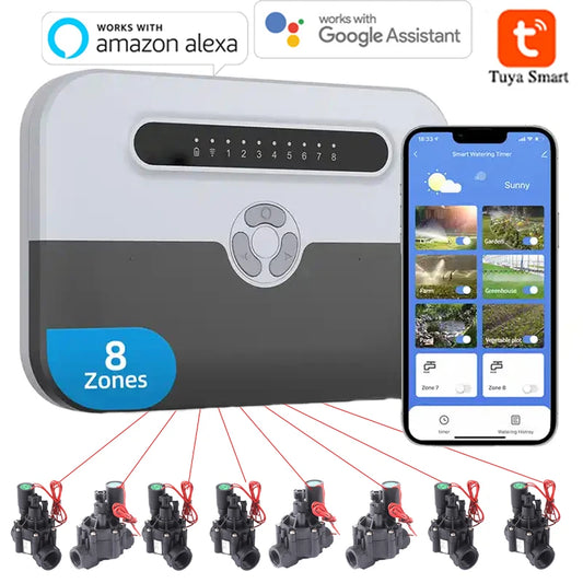 Controlador de Riego Inteligente para Interiores con WiFi de 8 Estaciones: Control Remoto por Teléfono y Compatible con Alexa