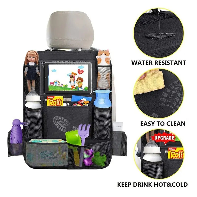 Organizador de Asiento Trasero de Coche con Soporte para Tableta y Protector de Almacenamiento, Impermeable y Duradero para Viajes