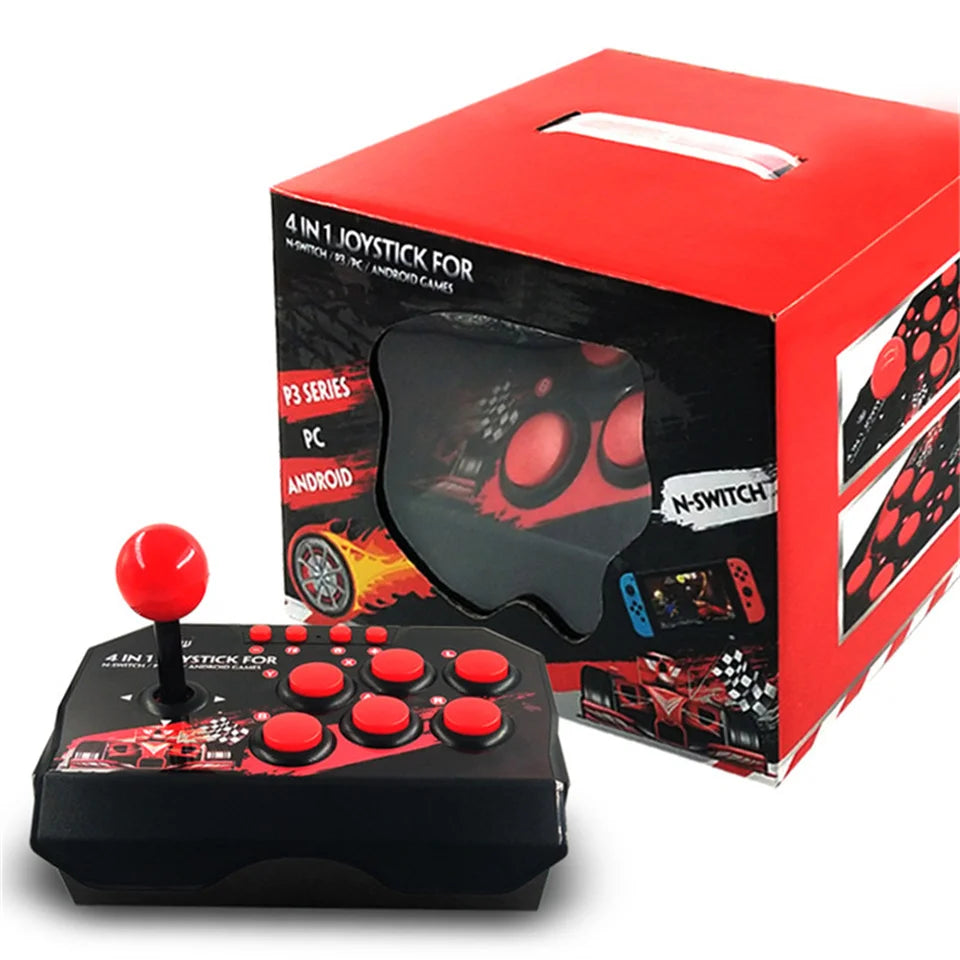 Joystick de Juegos USB con Cable 4 en 1 con Cable USB de 3M, Consola de Juegos Turbo Rocker Arcade para Nintendo Switch, Android TV, PS3, PC