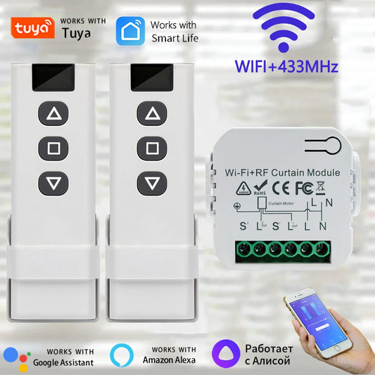 Interruptor de Cortina Inteligente WiFi Tuya - Controlador Eléctrico para Persianas y Puertas Enrollables, Control por App y Voz, Compatible con Alexa y Google Home