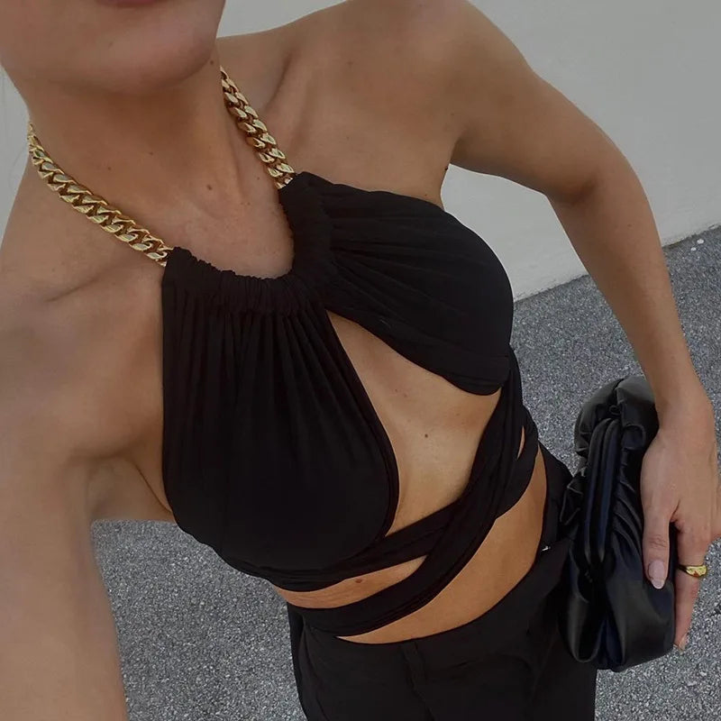 Camiseta Sin Mangas para Mujer: Top de Verano Halter con Pliegues y Cuello en V