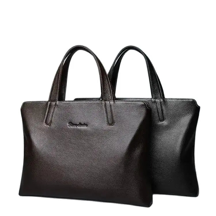 Maletín de Cuero Genuino de Lujo para Hombre BISON DENIM - Maletín de Negocios con Piel de Vaca Suave, Tote de Oficina para Laptop y Documentos
