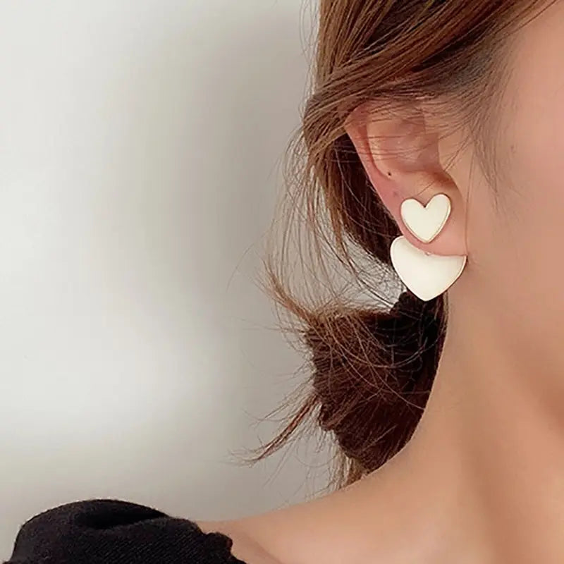 Pendientes Dangle Dobles en Blanco y Negro para Mujeres - Joyas Geométricas de Corazón para Bodas y Regalos