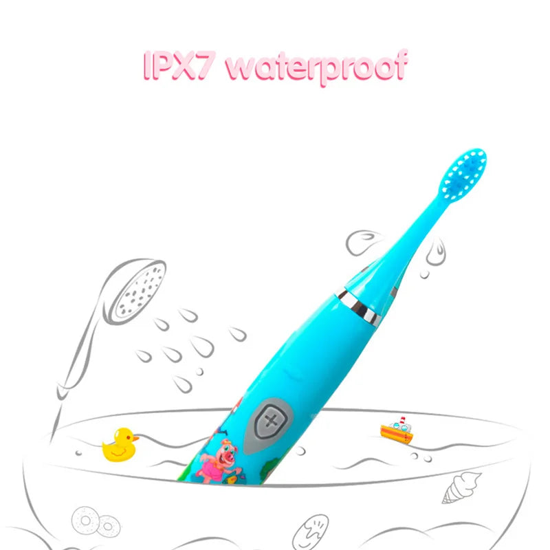 Cepillo Eléctrico Infantil Sonic - Cepillo Colorido con Diseño de Caricaturas | USB Recargable, Automático y Resistente al Agua con Cabezal de Repuesto