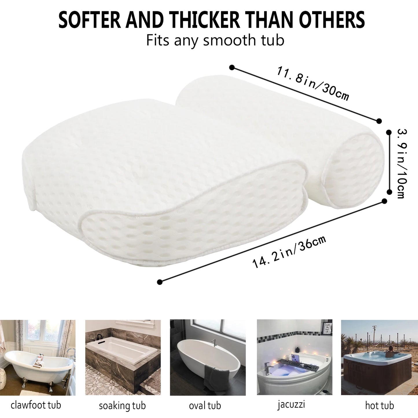 Almohada de Baño para Bañera, Soporte para Cuello, Cabeza y Espalda con Ventosas Antideslizantes, Malla de Aire