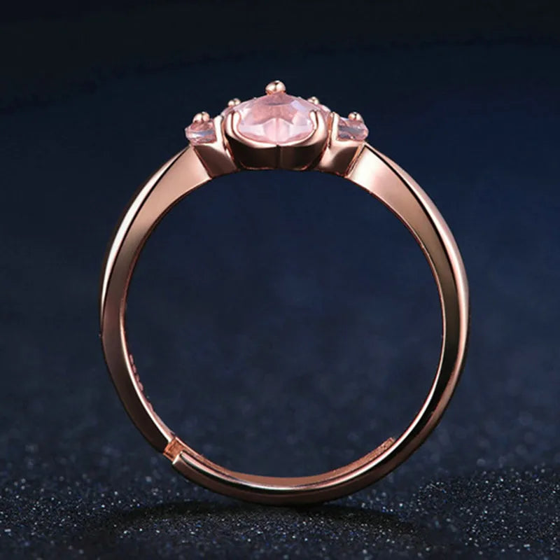 Anillo de apertura de garra de gato para mujer, sortija ajustable chapada en huella de cristal de oro rosa, joyería romántica de amor de boda