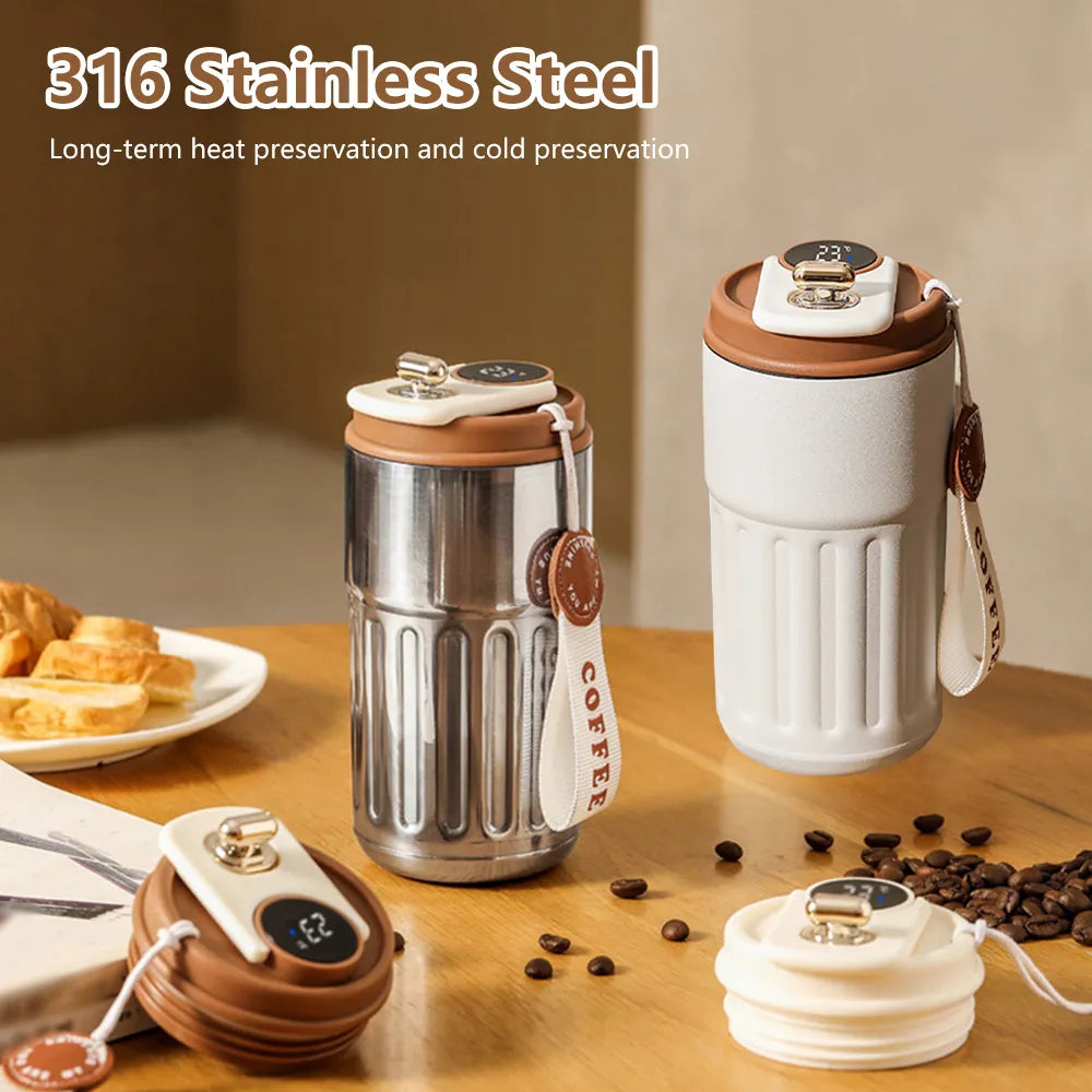 Termo Inteligente con Pantalla LED de Temperatura - Taza de Café de Acero Inoxidable 316 - Termo Portátil al Vacío