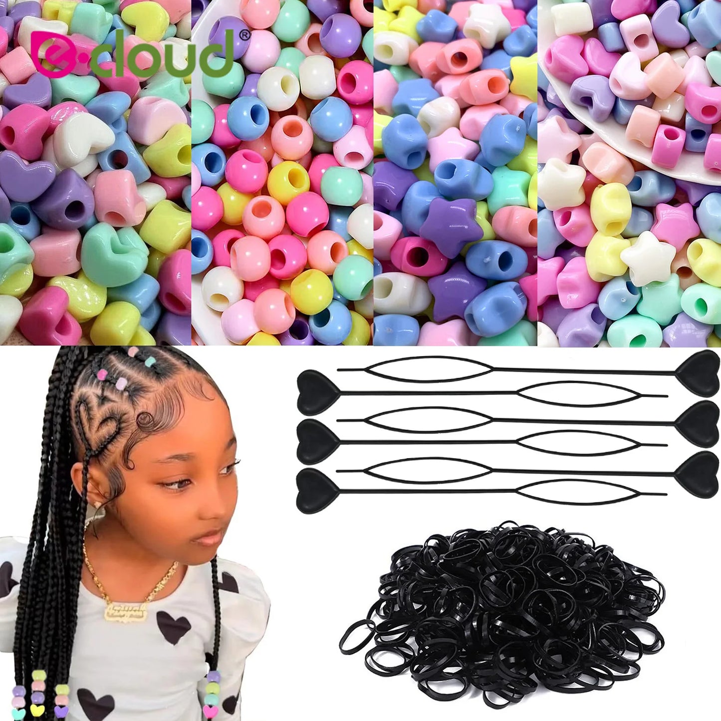 Juegos de cuentas acrílicas para el cabello para niños, 201 piezas, cuentas de rastas multicolor, 100 bandas de goma y 1 herramienta para trenzar el cabello