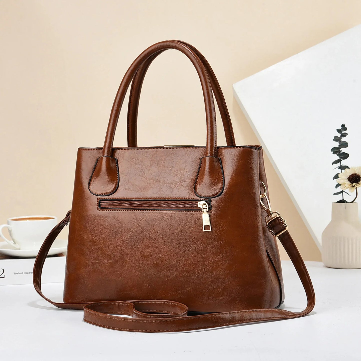 Bolsos de Mano Retro de Color Sólido para Mujer, Elegante Bolso Crossbody de Cuero PU, Bolsos de Oficina y Trabajo de Moda