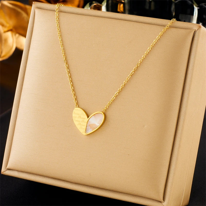 DIEYURO-collar con colgante de corazón de acero inoxidable 316L para mujer y niña, aretes con letras de amor, gargantilla de moda, conjunto de joyería, regalos