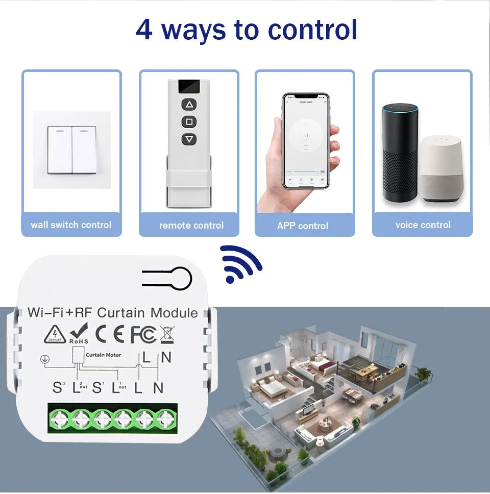 Interruptor de Cortina Inteligente WiFi Tuya - Controlador Eléctrico para Persianas y Puertas Enrollables, Control por App y Voz, Compatible con Alexa y Google Home