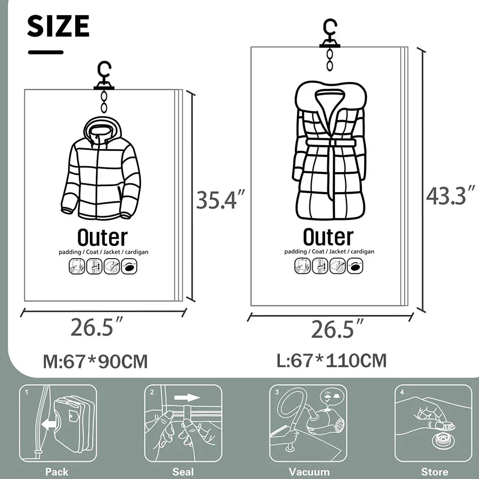 Bolsas de Almacenamiento Colgantes con Sello al Vacío para Ahorro de Espacio, Organizador de Armario con Percha, Funda Antipolvo para Ropa
