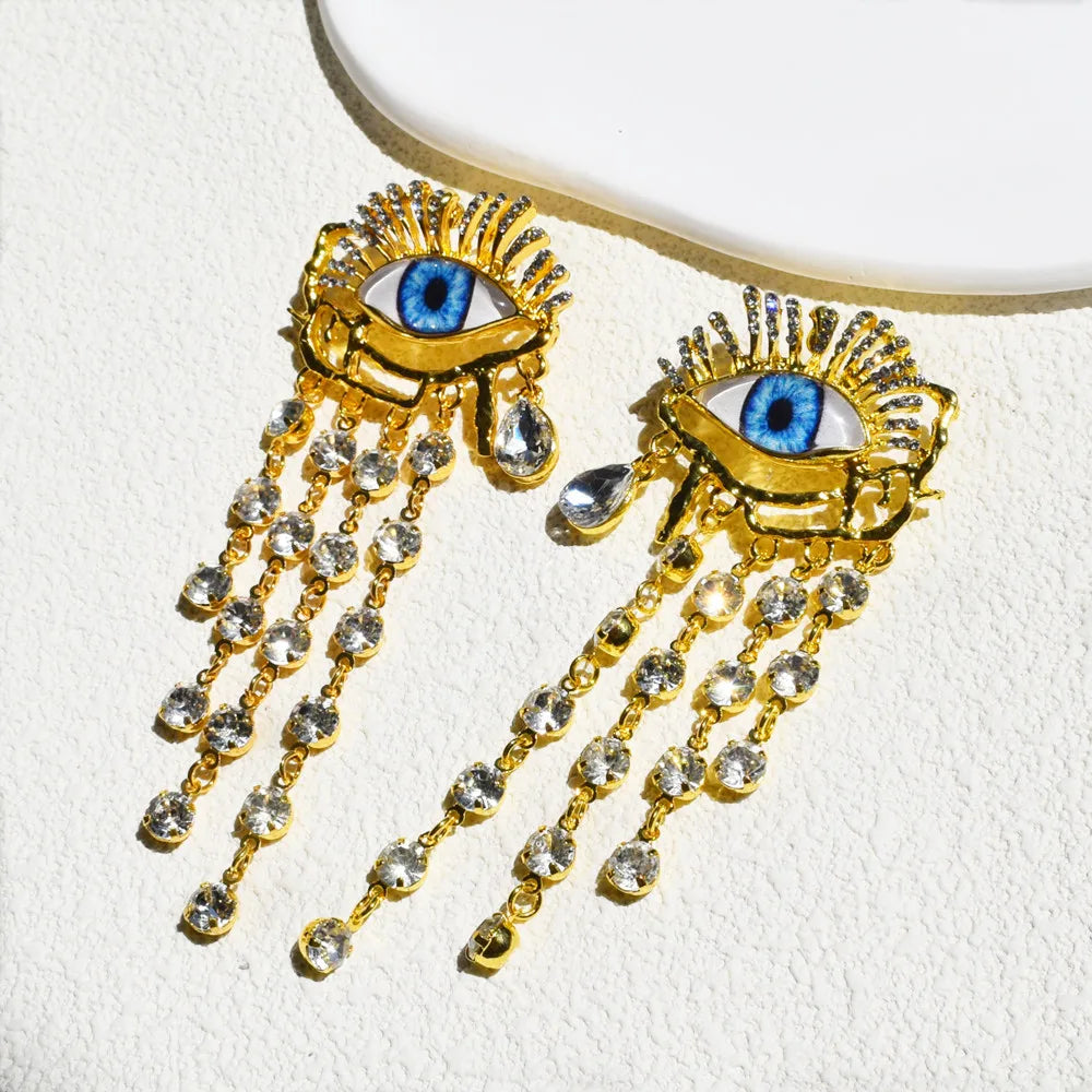 Pendientes Colgantes Étnicos Vintage de Ojos Dorados - Joyería de Moda Barroca para Mujer