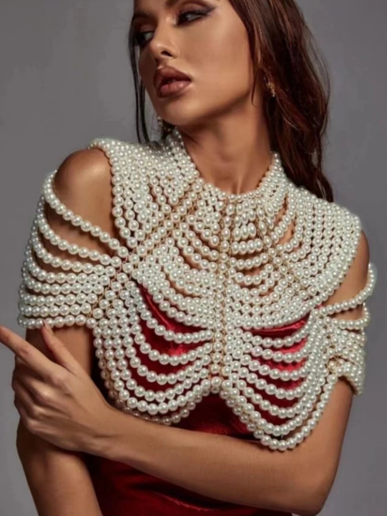 Cadena de Cuerpo de Perlas Barbiecore - Chal Nupcial, Joyería Elegante para Bodas y Fiestas (1 pieza)