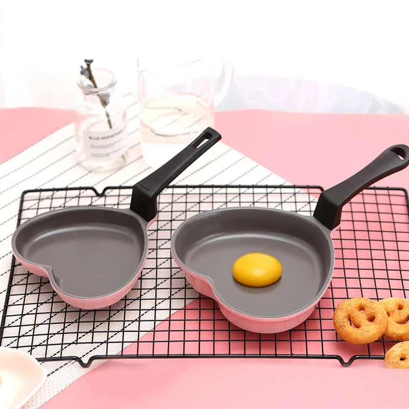 Mini sartén de amor, olla de cocina de cerámica antiadherente, suplemento de comida para bebés, Rosa, en forma de corazón, Wok pequeño