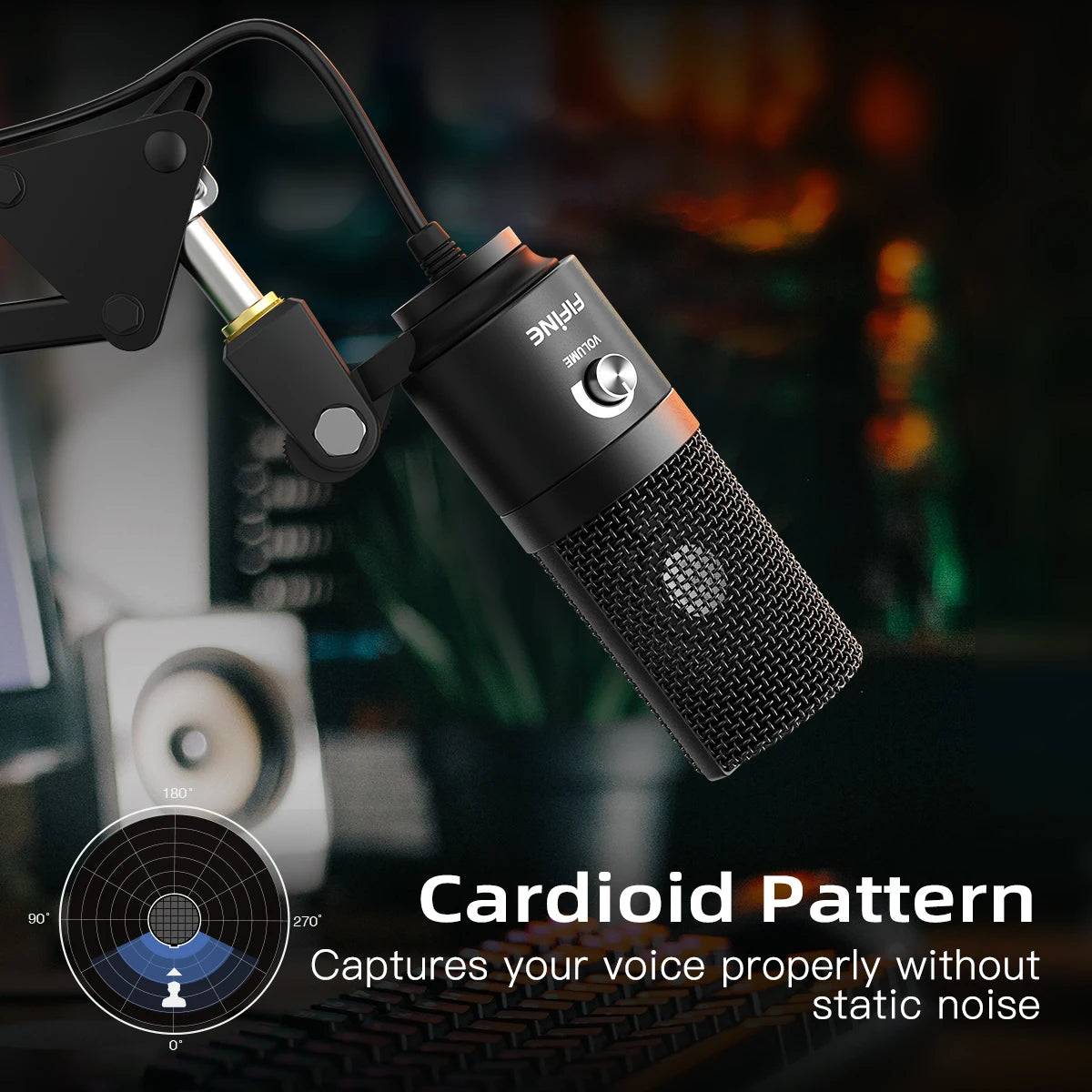 Micrófono de Condensador USB FIFINE K669B con Control de Ganancia | Micrófono de Metal para Estudio en Casa, Podcasting y Grabación de Voz en Laptop y Windows