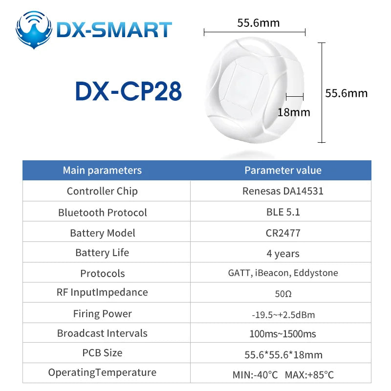 DX-Smart Wireless Eddystone Mini iBeacon Dialog 14531 BLE 5.1 Etiquetas Rastreador Ubicación Bluetooth Beacon IP67 Resistente al agua