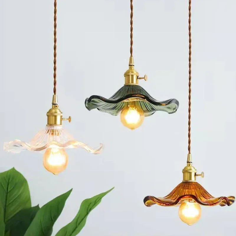 Lámpara Colgante LED Simple de Estilo Nórdico para Dormitorio, Sala de Estar, Bar, Luces Colgantes de Cobre con Vidrio Colorido