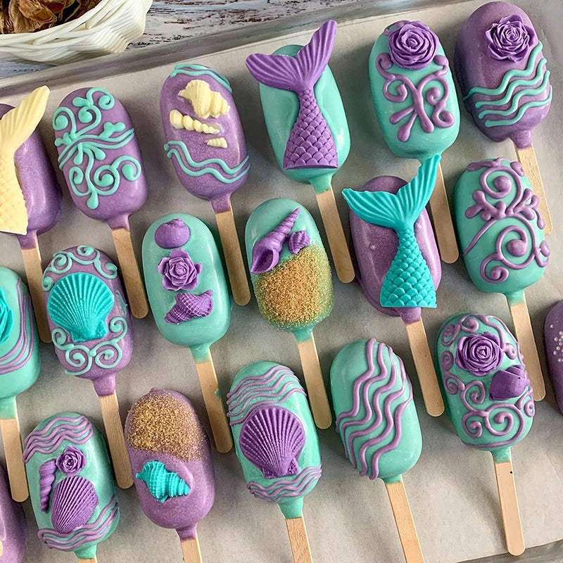 Molde de cola de sirena de silicona, caballito de mar y estrella de mar: decoración de pastel de fondant y chocolate para fiestas de cumpleaños con temática marina