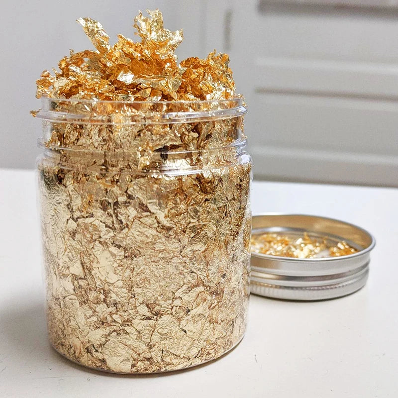 3/5g de Papeles de Foil en Oro, Plata y Bronce - Copos de Aluminio Irregulares para Decoración, Resina Epóxica y Fabricación de Velas
