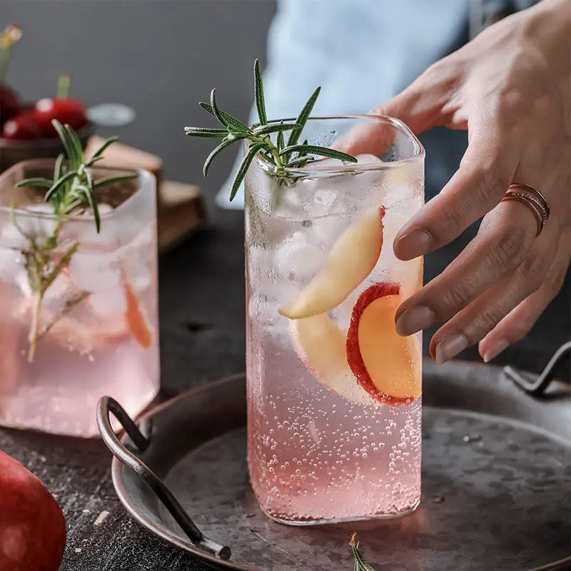 Copa Creativa Cuadrada de Vidrio Transparente | Vaso Grande para Bebidas Frías, Café Helado, Té con Leche y Vino Tinto | Copa de Café de Gran Capacidad