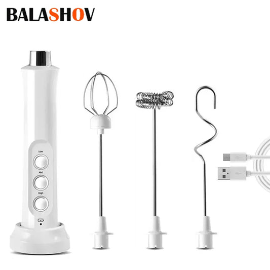 Espumador de Leche Eléctrico USB Recargable Inalámbrico - Batidor de Mano con 3 Velocidades para Latte, Cappuccino y Chocolate Caliente