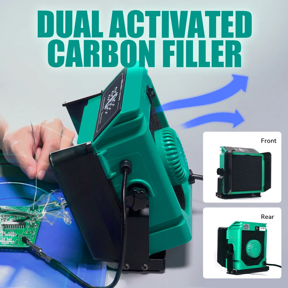 Extractor de Humos de Soldadura 200W - Filtro de Humo 110W con Estación de Soldador y Manos Auxiliares