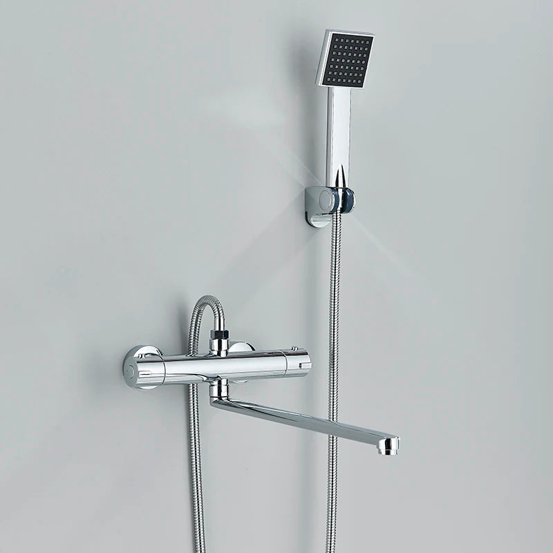 Grifo Termostático de Bañera Senlesen para Baño, Salida Giratoria 360°, Montado en Pared con Mezclador de Ducha y Ducha de Mano ABS
