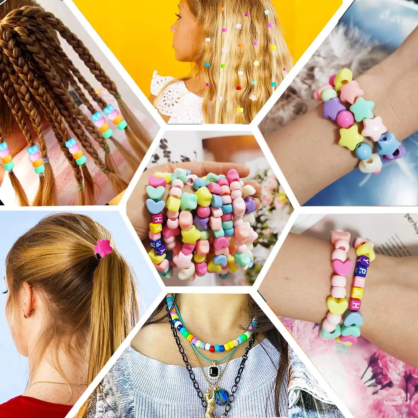 Juegos de cuentas acrílicas para el cabello para niños, 201 piezas, cuentas de rastas multicolor, 100 bandas de goma y 1 herramienta para trenzar el cabello