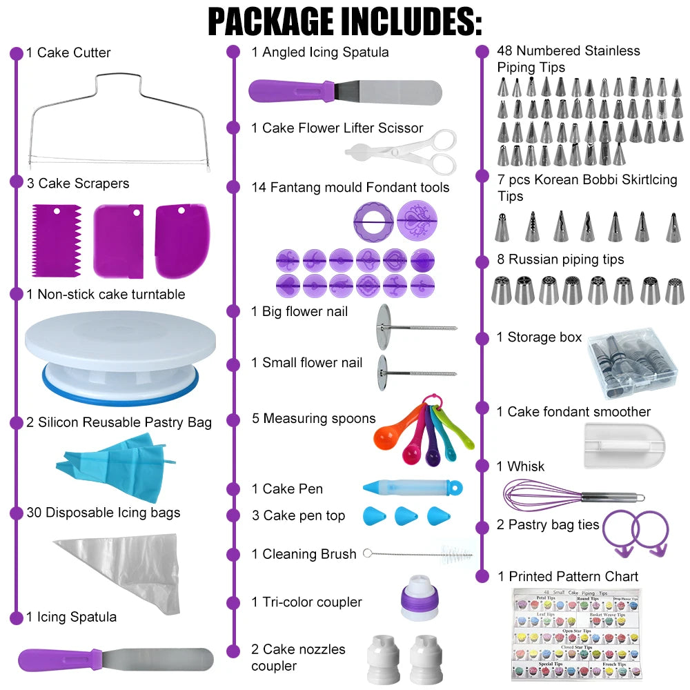 Kit de Herramientas de Decoración para Pasteles de 137 Piezas | Set con Base Giratoria, Boquillas y Bolsas para Repostería