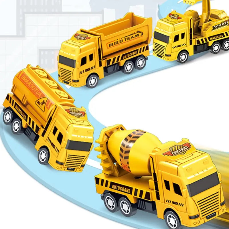 Set de 4 Coches Educativos para Niños, Vehículos de Ingeniería Miniatura, Juguetes de Acción Pull Back, Regalo para Niños