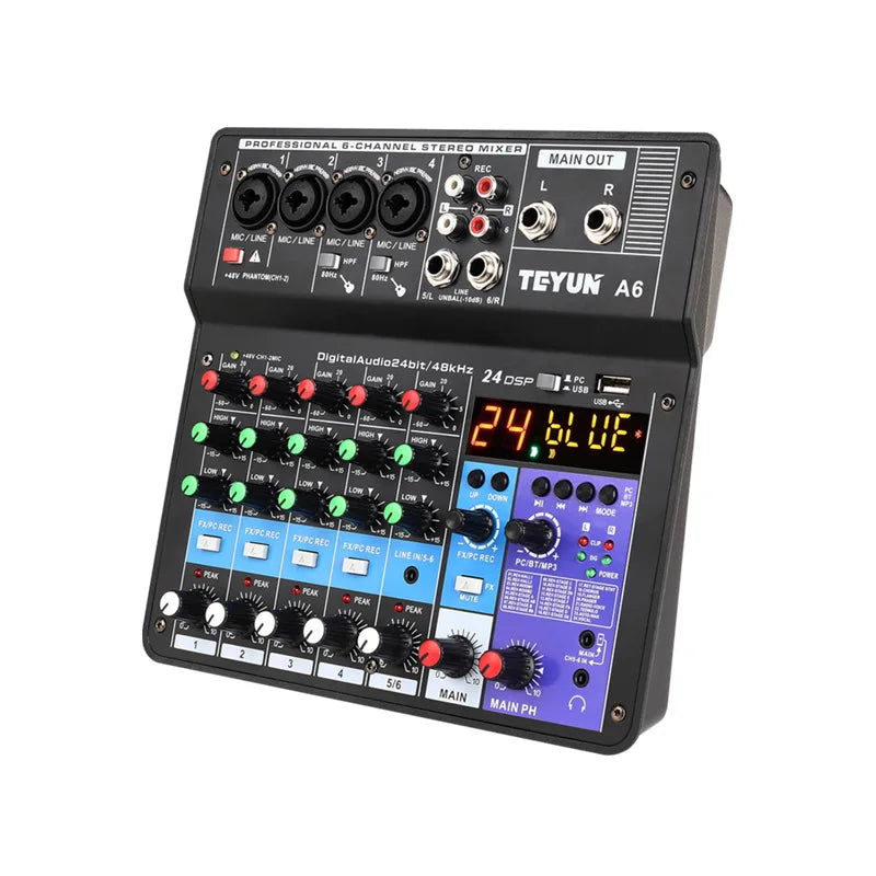 Controlador de Mezcla de DJ TEYUN Sound 6 Vías - Equipo Profesional de Mezcla de Audio, Consola Portátil para Electrónica de Consumo en Video