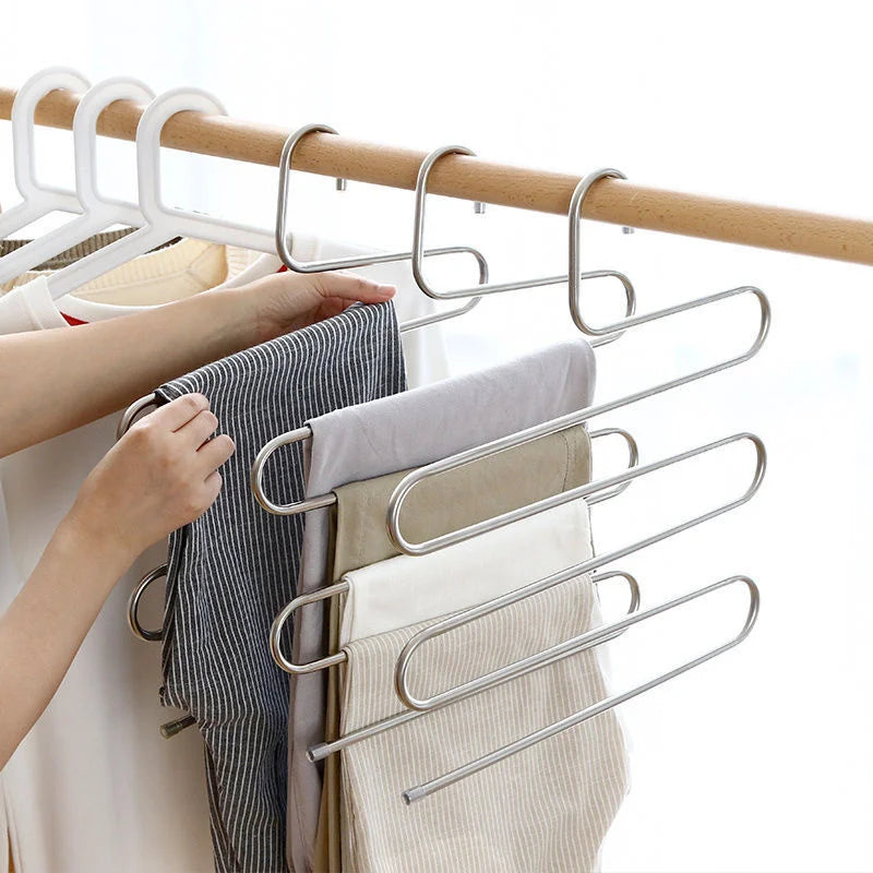 Perchero Multifuncional de 5 Capas Antideslizante para Pantalones | Rack de Almacenamiento de Ropa con Funciones Variadas