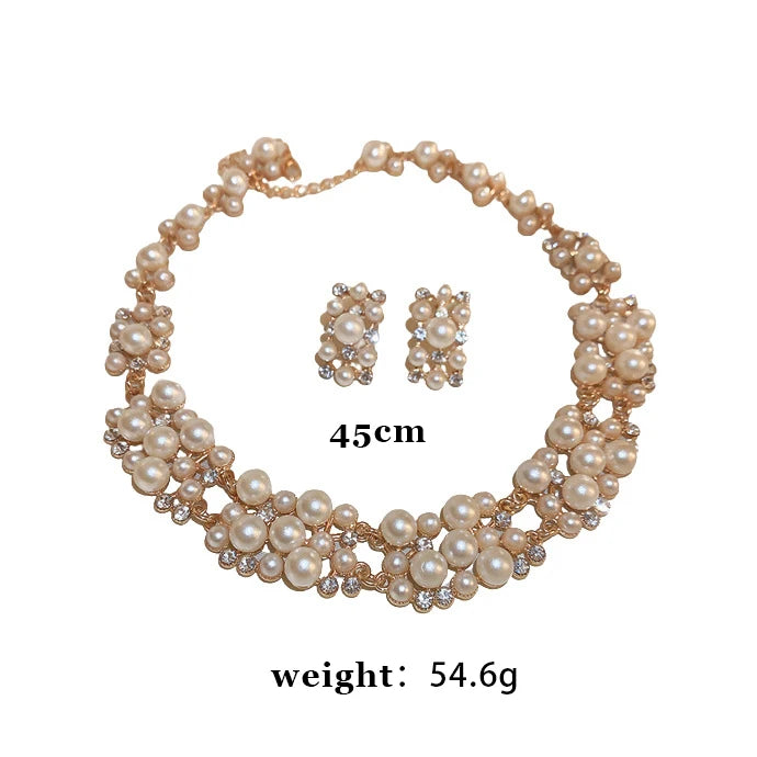 Conjunto de Collar y Pendientes Rectangulares de Perlas de Diamantes de Imitación (3 Piezas)