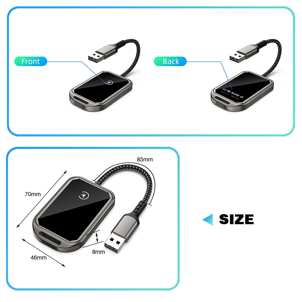 Adaptador Inalámbrico 2 en 1 para CarPlay y Android Auto – Mini Box Dongle para Vehículos con Puerto USB-C