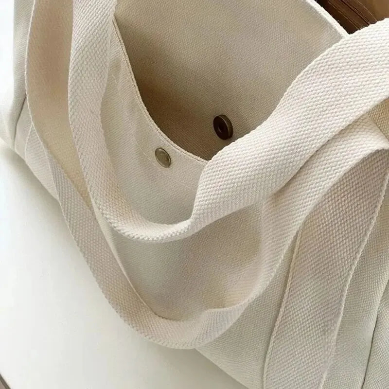 Bolso de lona de gran capacidad para mujer, bolsa de hombro con cremallera, bolsillo exterior múltiple, bolso de compras para estudiantes