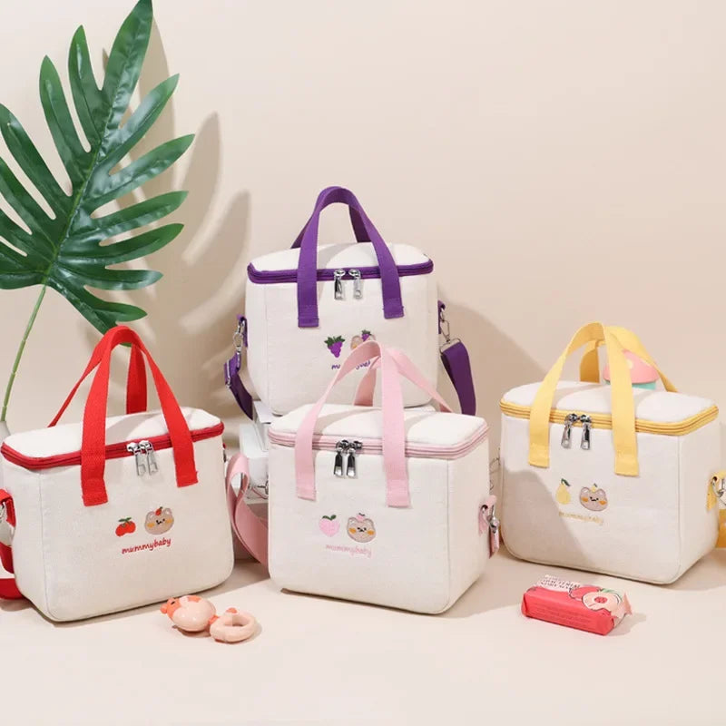 Bolsa de Almuerzo para Niñas con Oso Kawaii, Térmica y Aislante, Bolsa de Picnic Infantil, Caja de Comida con Forro de Aluminio