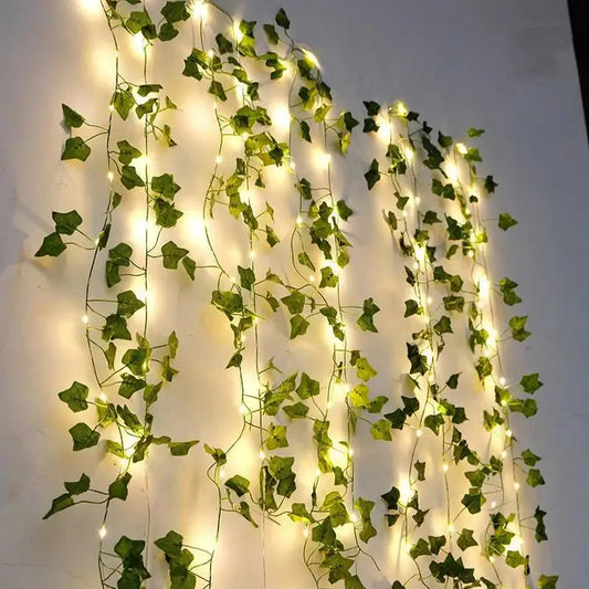 Luces de Cuerda con Hojas Verdes de Imitación – 2M a 10M de Vides Artificiales para Decoración de Bodas, Fiestas y Navidad