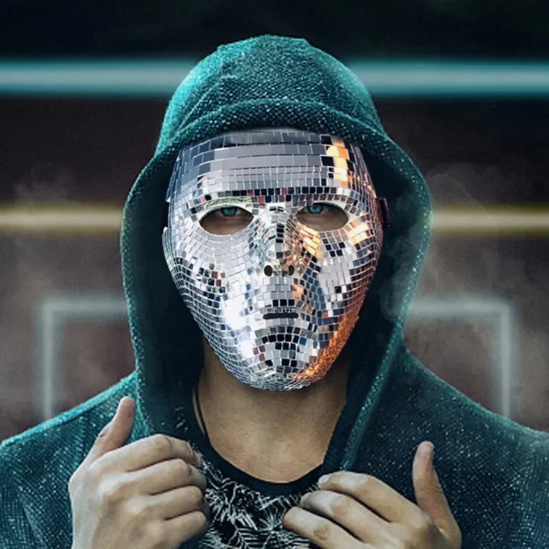 Máscara Brillante de Esfera Disco con Efecto Espejo - Ideal para Fiestas de Halloween y Mascaradas