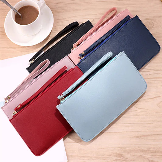 Cartera de Mano de Mujer en PU Cuero con Cremallera – Billetera Largo para Teléfono y Tarjetas, 6 Colores Disponibles