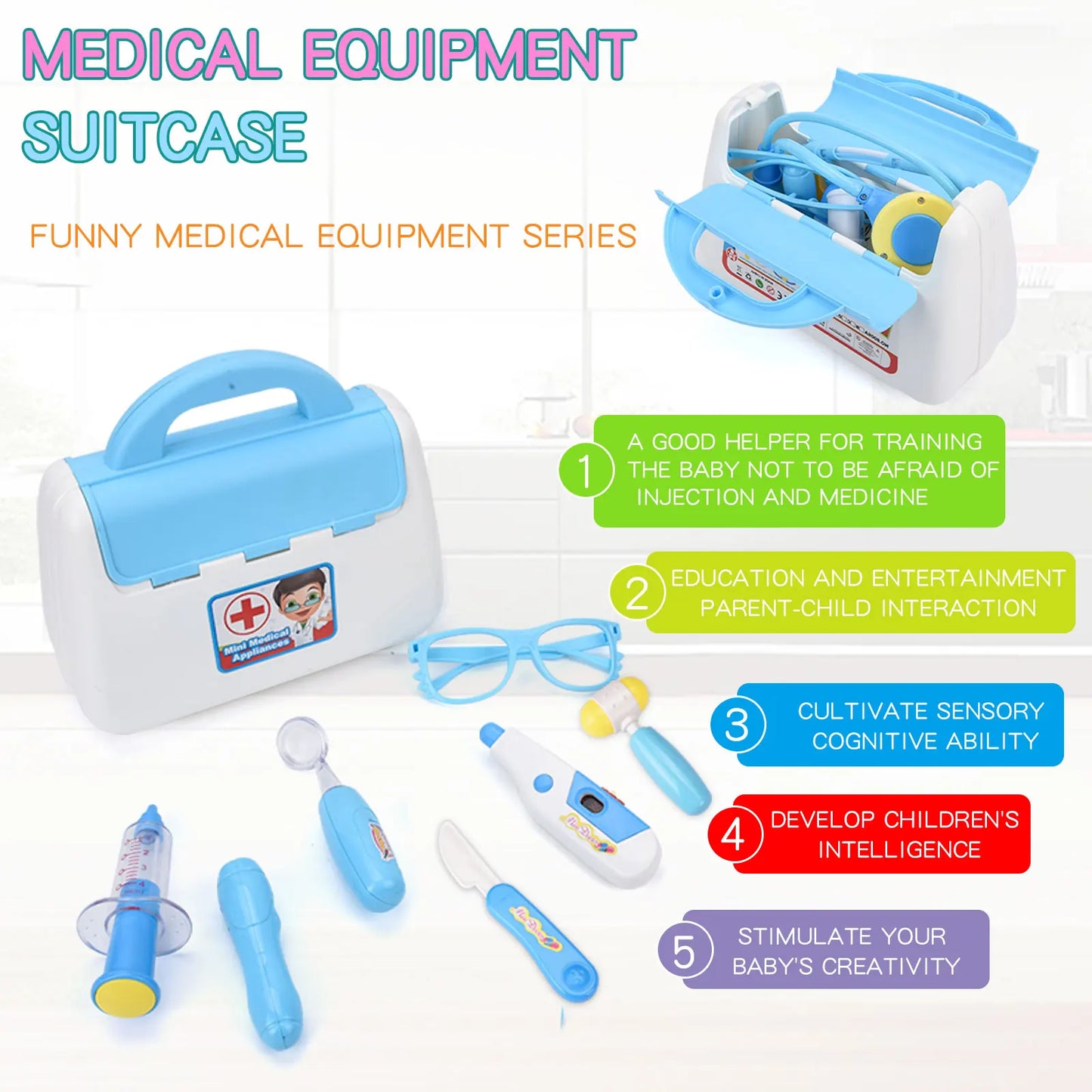 Set de 16 Piezas de Caja Médica para Niños con Sonido y Luz | Juguete Simulado de Doctor y Enfermera