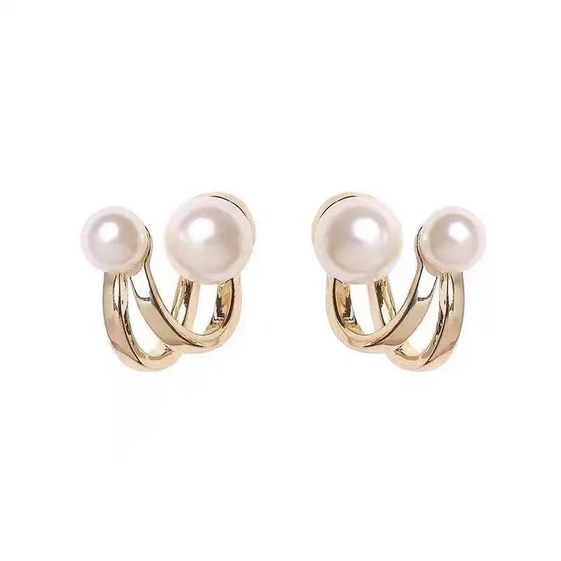 Aretes de Perlas con Diseño Irregular Coreano - Pendientes Geométricos de Metal Dorado para Mujeres, Joyería de Moda para Fiesta
