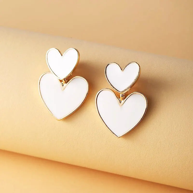 Pendientes Dangle Dobles en Blanco y Negro para Mujeres - Joyas Geométricas de Corazón para Bodas y Regalos