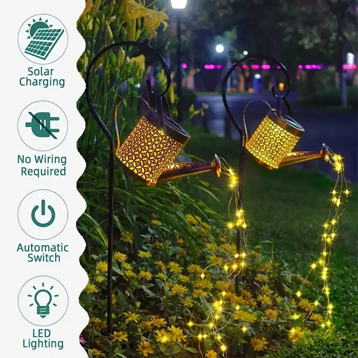 Regadera Solar Decorativa con Luces LED para Jardín, Impermeable IP65 - Iluminación Exterior para Patio, Camino y Decoración al Aire Libre