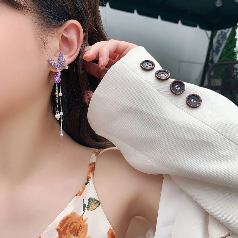 Pendientes de Mariposa con Borla Brillante