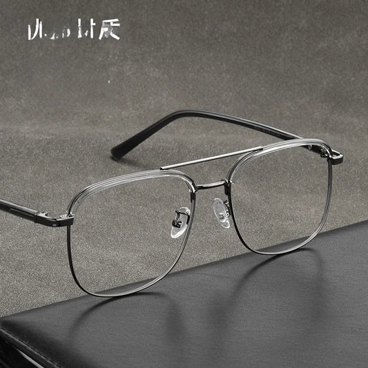 Gafas Retro de Doble Puente para Hombre, Montura de Metal de 18032h, Ajuste Facial Grande, Montura Completa Redonda, Lentes de Plástico Universales