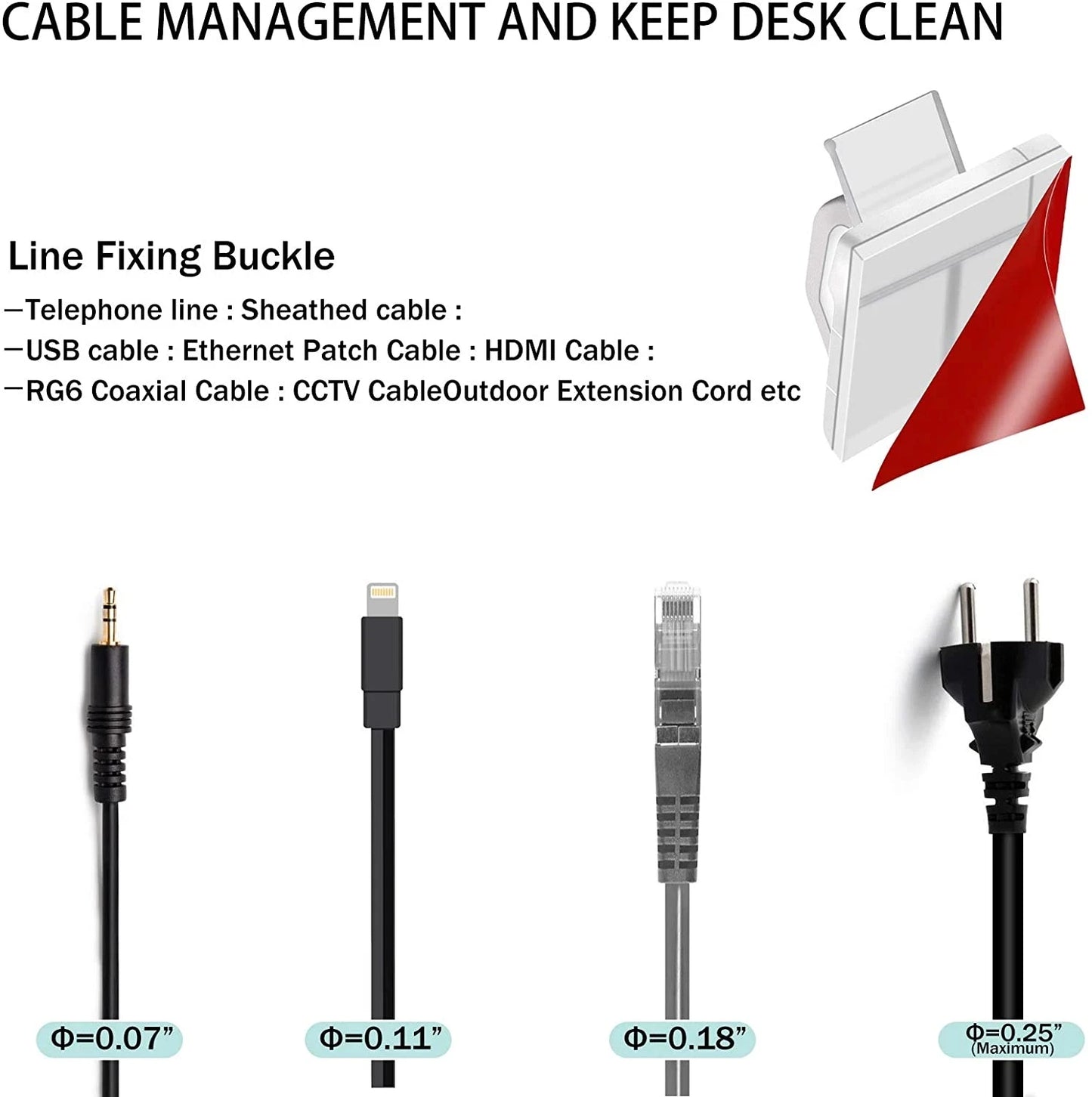 50PCS Clips Organizadores de Cables - Soporte de Gestión de Cables para USB y Cargadores, Ganchos Montados en la Pared