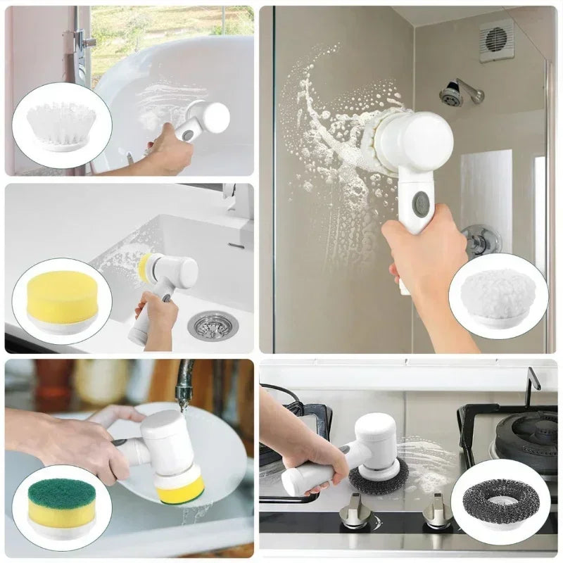 Cepillo Eléctrico Rotatorio para Limpieza de Baño - Cepillo de Limpieza con 5 Cabezas Intercambiables