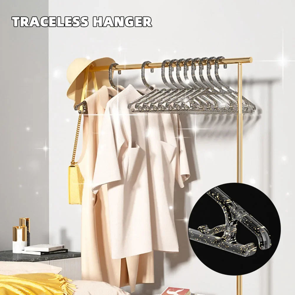 Perchas acrílicas transparentes para ropa, perchas antideslizantes con purpurina, perchas de cristal para traje, abrigo, suéter, chaqueta, blusa, vestido, 10 piezas